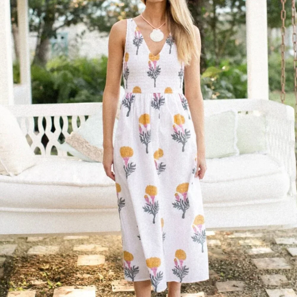 Marea Cora Floral Print Midi Dress in Marigold - Picture 1 of 16